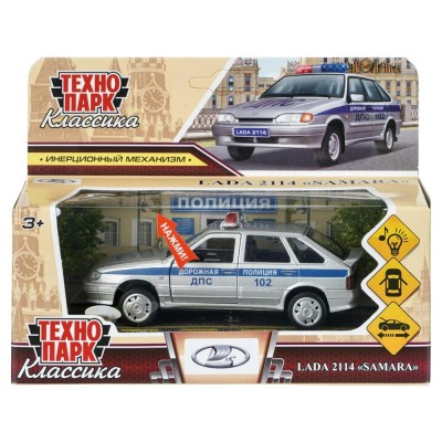 Технопарк Игрушка   Машина Lada - 2114 Samara Полиция 12 см, металл, свет, звук 2114-12SLPOL-SR (72) Китай