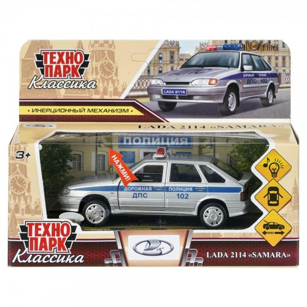 Технопарк Игрушка   Машина Lada - 2114 Samara Полиция 12 см, металл, свет, звук 2114-12SLPOL-SR (72) Китай