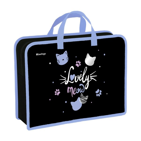 Папка на молнии А4 340х245х100мм Lovely Meow 1 отделение, пластик, на молнии, с ручками PP-EX-1256 Berlingo  390138