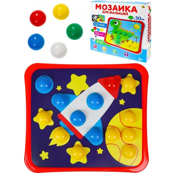 Рыжий кот Игрушка   Мозайкин для малышей. Мозаика 12 картинок в коробке 32 фишки + 2 глазок М-7166 Россия