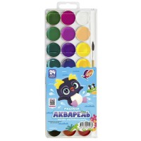 Краска акварельная 24 цвета ZOO с кистью, пластиковая упаковка, европодвес 29С1727-08 Луч