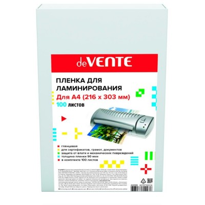 Пленка для ламинирования А4 216х303 90мкм 100 листов глянцевая 4122504 deVente