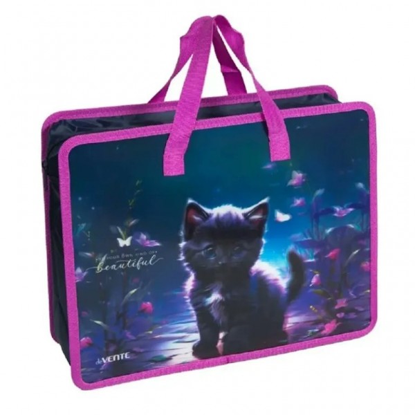 Папка для тетрадей , ИЗО, труда А4 33,5х26х10см Beautiful Cat на молнии, пластик 8057553 deVente