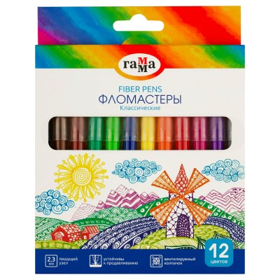 Фломастеры 12 цветов Кклассические смываемые, картонная упаковка 291225_12 Гамма  390895