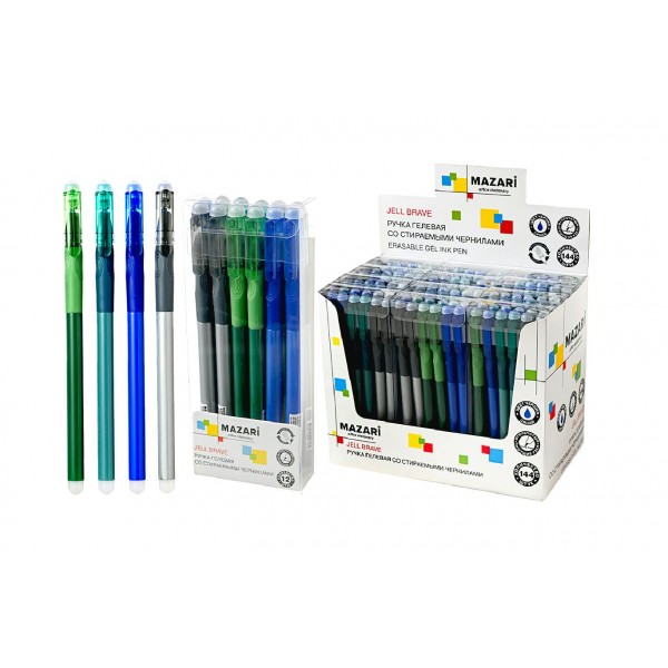 Ручка гелевая Пиши-стирай Jell Brave синяя, 0,5мм игольчатый узел, термочувствительные чернила, цветной корпус М-5858-70 Mazari 12/144