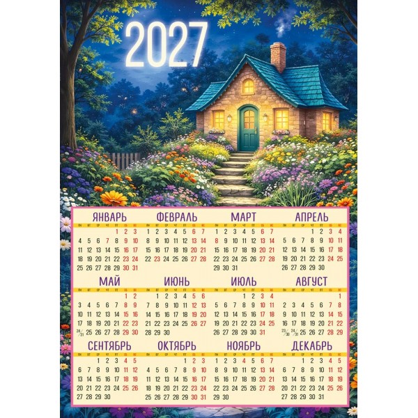 Империя поздравлений/Календарь настенный листовой 2027. Домик с лестницей/210x295/А4/30002221/