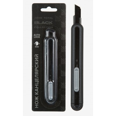Нож канцелярский 9х126мм Total Black металлическое направляющее, черное лезвие, блистер 4090404 deVente Нож канцелярский 9х126мм Total Black металлическое направляющее, черное лезвие, блистер 4090404 deVente