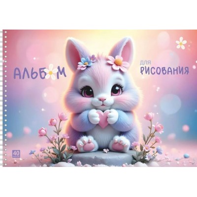 Альбом 40 листов для рисования А4 гребень Пушистый зайчик металлизированная обложка, 100г/м2 99701 Lamark  128/011840201