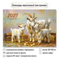 Квадра/Календарь настенный квартальный 3 блочный премиум 2027. Символ года 300 х 690/10351/