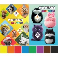 Картон цветной А4 8 листов 8 цветов Собаки и коты немелованный, в папке 00926 Lamark  128/1460607