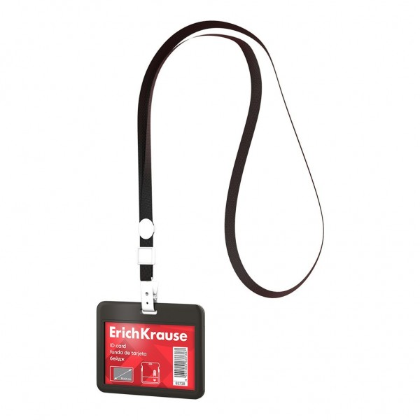 Бейдж  85х54мм горизонтальный, механизм открытия-слайдер, твердый пластик, черный 63738 ErichKrause 5/50/600