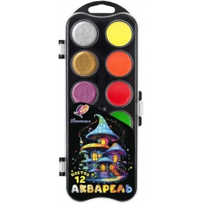 Краска акварельная 12 цветов Фантазия флуор + перламутр, без кисти, пластиковая упаковка 35С2306-08 Луч