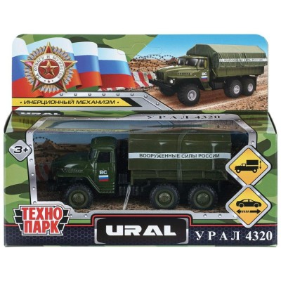 Технопарк Игрушка   Машина Урал 4320 бортовой, 12 см, металл, инерционная., съемный тент, зеленый 2004C052-R (192) (19 Китай