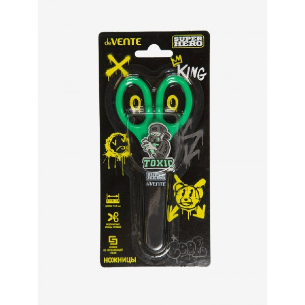 Ножницы детские 13,5см SuperHero Toxic защитный футляр, блистер 8010332 deVente 10/120