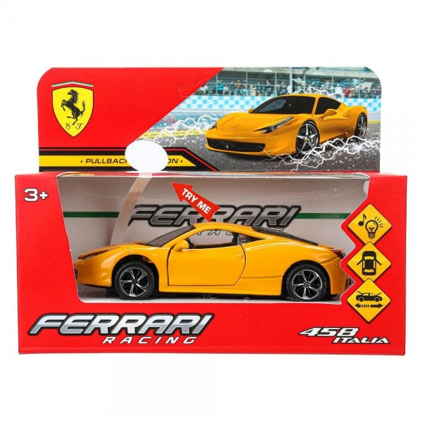 Технопарк Игрушка   Машина Ferrarii 458 italia 14 см, металл, открываются двери, багажник, звук, инерционная 1651430-R Китай