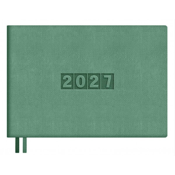Еженедельник датированный 2027 А6+ 181х127 64 листа интегральная обложка, кожзам Escalada Лен зеленый 73606 Феникс 20/40