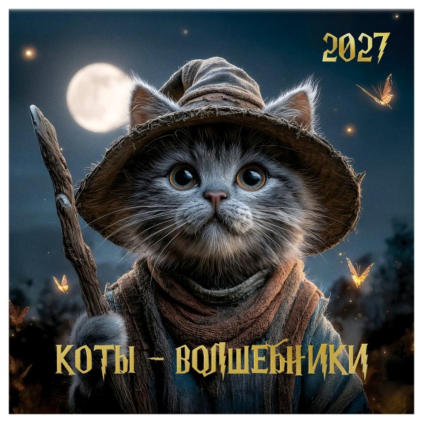 БиДжи/Календарь настенный перекидной на скрепке 2027. Коты волшебники 290 х 290мм/391065/
