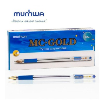 Ручка шариковая MC Gold оригинал синяя 0,5мм резиновый грип BMC-02 MunHwa 12/144/1728 207858