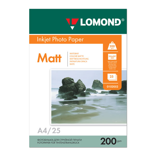 Бумага для фотопечати А4 25 листов 200г/м2 матовая 2-сторонняя 0102052 46918 Lomond