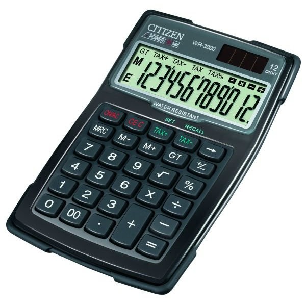 Калькулятор 12-разрядный 106х152х38 черный, водонепроницаемый WR-3000 Citizen  158170