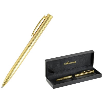 Ручка подарочная шариковая Treviso Классический синяя 1мм металический золотой корпус, гравировка, подарочная упаковка кожзам KR013B-98M Manzoni  057415