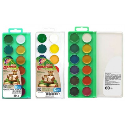 Краска акварельная 12 цветов ZOO без кисти, пластиковая упаковка, европодвес 19С1249-08 Луч