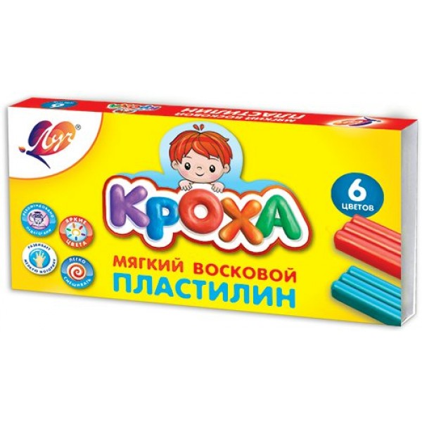 Пластилин восковой 6 цветов 90гр Кроха со стеком 12С863-08 Луч