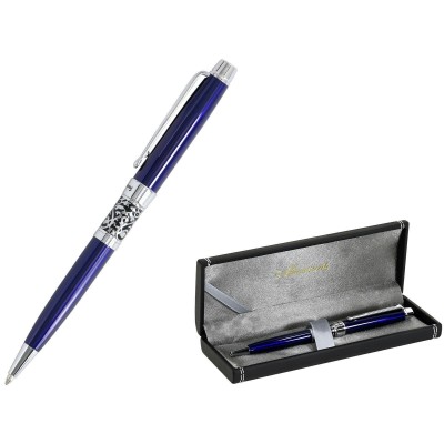 Ручка подарочная шариковая Venezia синяя 1мм металлический сине - серебряный корпус кожзам подарочная упаковка AP009B060610M Manzoni  064950
