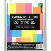 Вкладыш файл с перфорацией А5 100шт 40мкм Премиум тиснение 817131 Бюрократ  013A5T