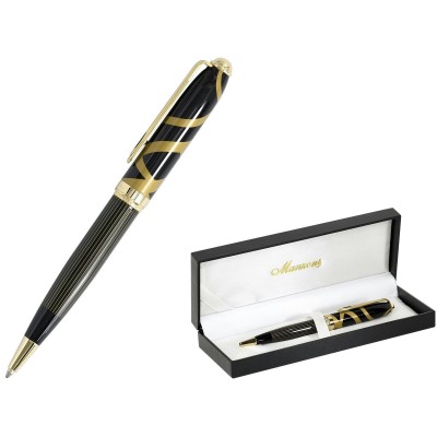 Ручка подарочная шариковая Imperia синяя 1мм металическая, черно - золотые линии на корпусе, подарочная упаковка кожзам IMP1550-BM Manzoni  70910