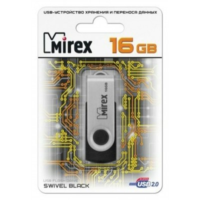 Флэш-карта 16GB Swivel rubber black ecopack 13600-FMURUS16 Mirex