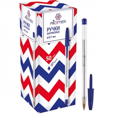Ручка шариковая Attomex синяя 0,7мм прозрачный корпус 5073306 deVente 50/1000