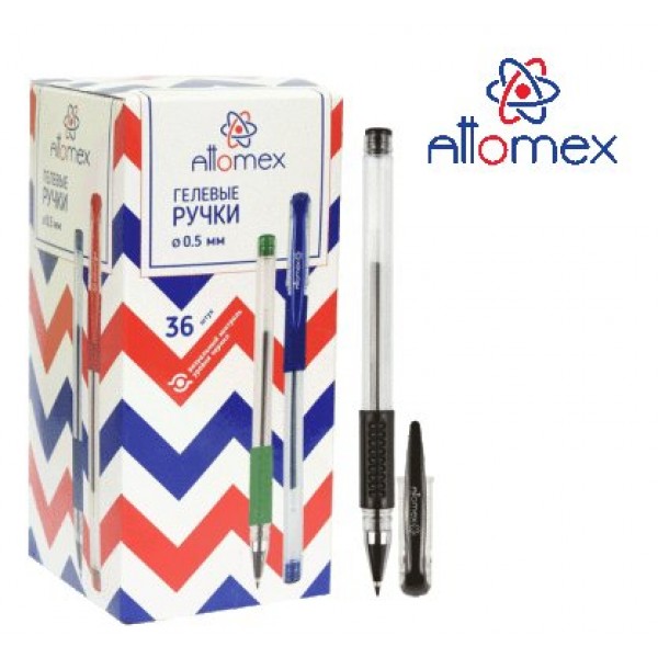 Ручка гелевая Attomex черная 0,5мм с прозрачным корпусом 5051307 deVente 36/360/720