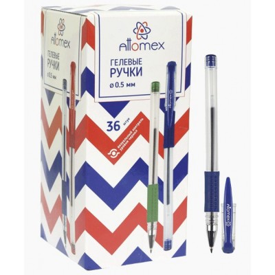 Ручка гелевая Attomex синяя 0,5мм прозрачный корпус 5051306 deVente 36/720