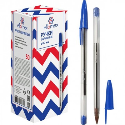 Ручка шариковая Attomex синяя 0,7мм прозрачный корпус 5073320 deVente 50/1000