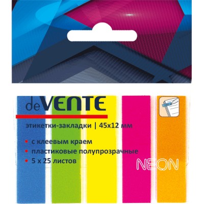 Блок клей -закладки 45х12 5х25 листов 5 неоновых цветов блистер 2011307 deVente 24/576