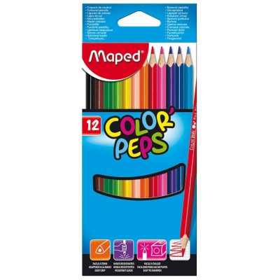 Карандаши цветные 12шт Colorpeps 3-гранные, ударопрочный грифель, картонная упаковка 183212 Maped 12/180