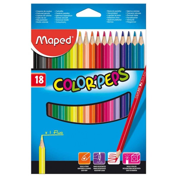 Карандаши цветные 18шт Colorpeps 3-гранные, ударопрочный грифель, картонная коробка 183218 Maped 12/108