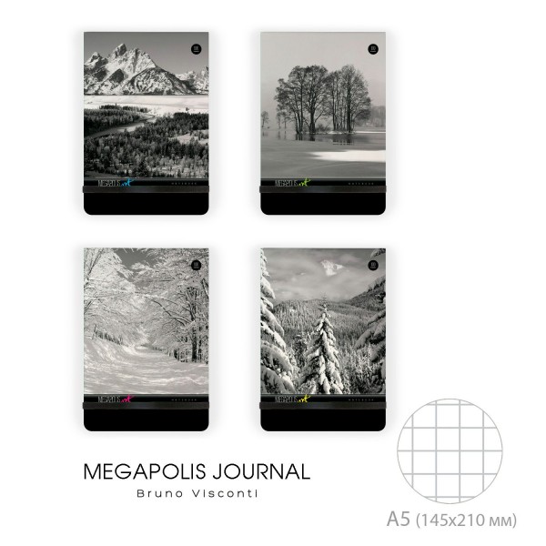 Блокнот 100 листов А5 клетка, твердая обложка MEGAPOLIS JOURNALS Art Природа вертикальный, на резинке, тонированный блок 3-475/01 Bruno Visconti